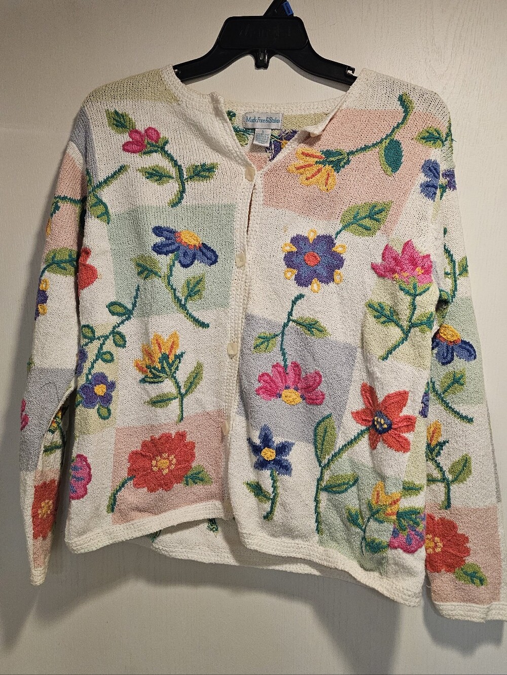 Mark Fore & Strike Colorful Vintage Grandma Knitted Floral Button-Front Cardigan